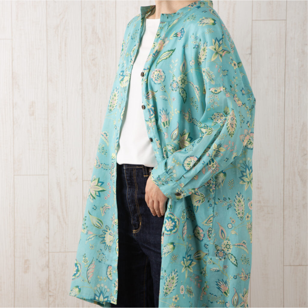 スタンドドロップショルダーチュニック　ローマ更紗