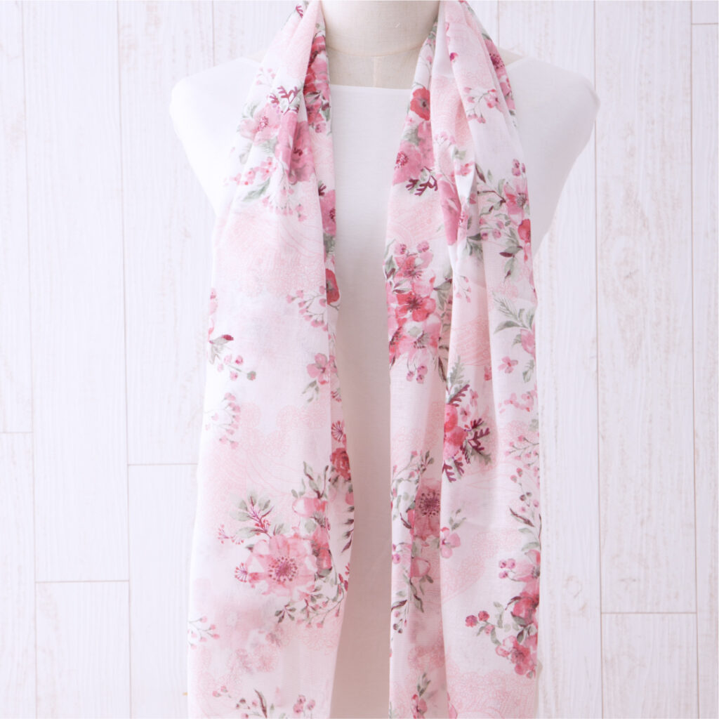 ガーゼチーフ　フラワーレース　ピンク