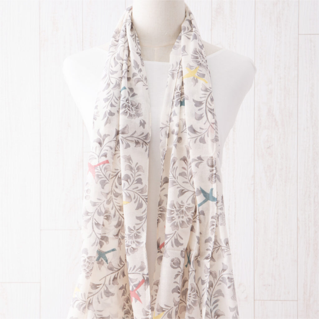 ガーゼチーフ　花鳥から草　ベージュ