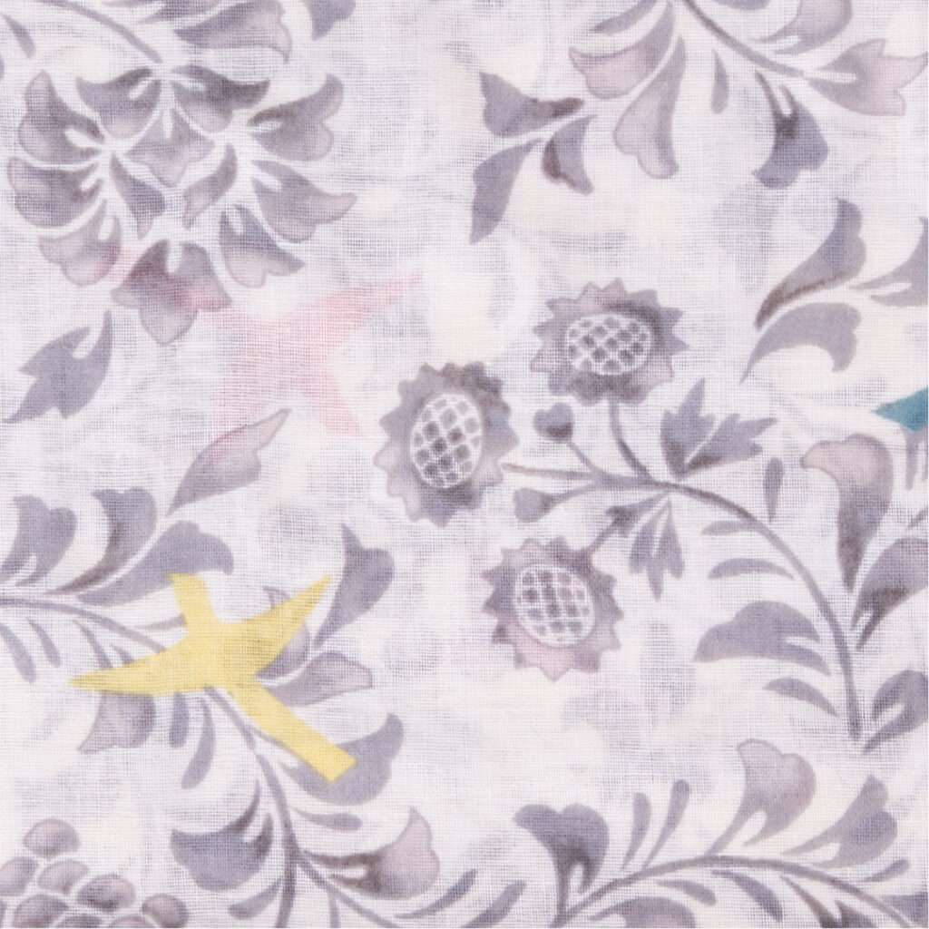 ガーゼチーフ　花鳥から草　ベージュ