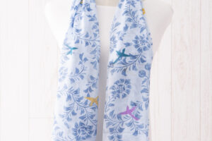 ガーゼチーフ　花鳥から草　ブルー