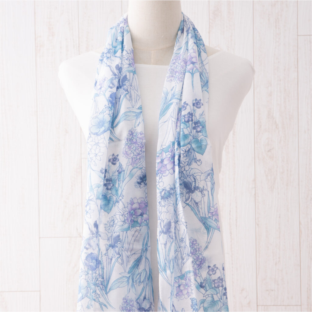 ガーゼチーフ　ブーケ　ブルー