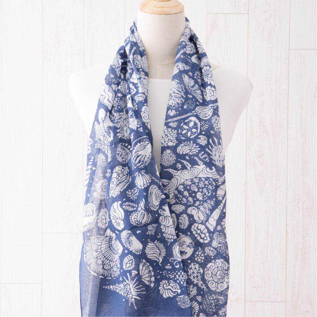 KYOTO BLUE　ガーゼチーフ　貝殻文