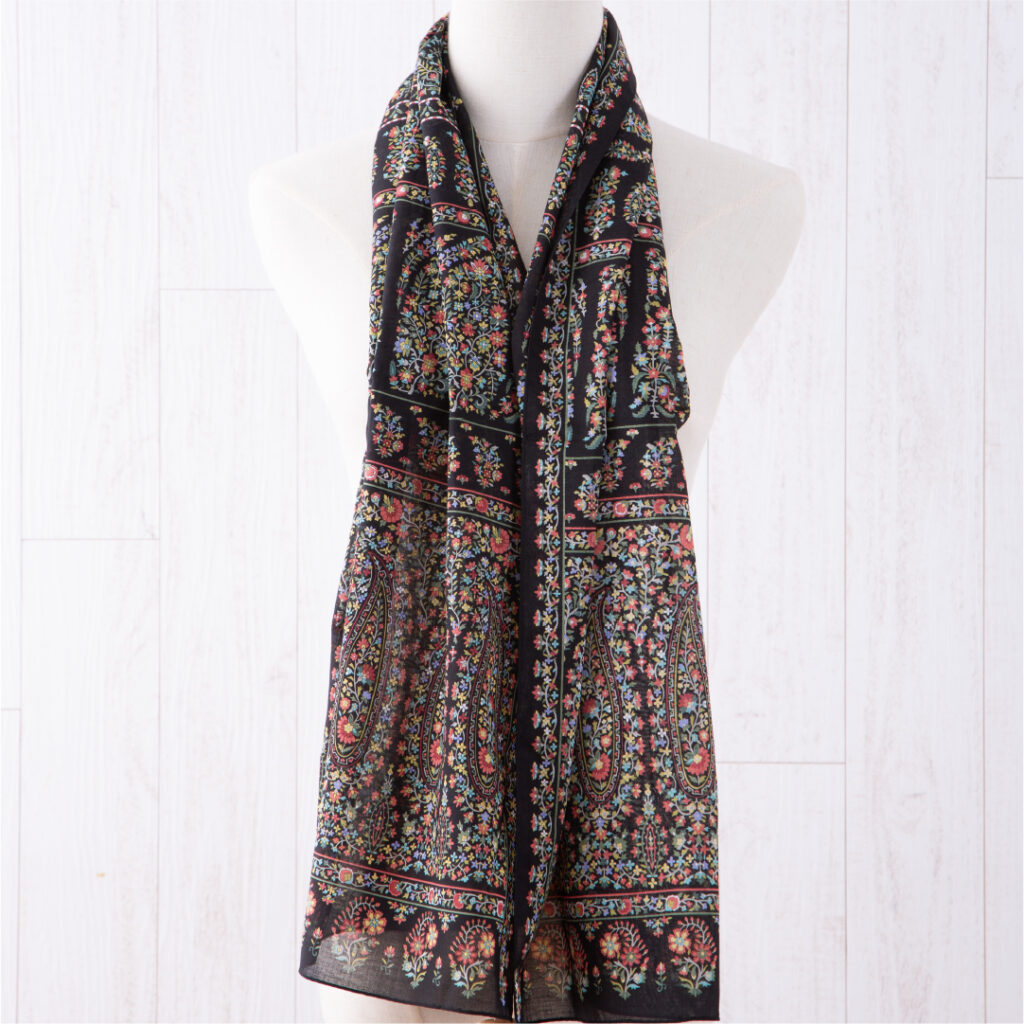 綿ローンロングスカーフ ニームペイズリー